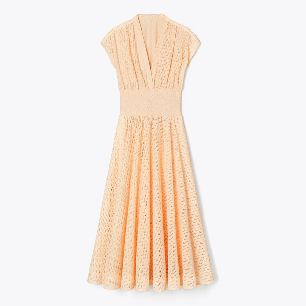 NWT $798 Tory Burch Embroidered Cotton Midi Dress In Pink Sorbet